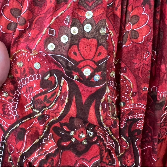 d. Jeans Denim Bandana Tiered Boho Maxi Skirt Size 6 Hippie Festival Western - Picture 5 of 7